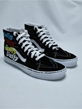 Vans  Sk8-Hi High Top Sneakers Black and White Multicolor 'Unity' Patches